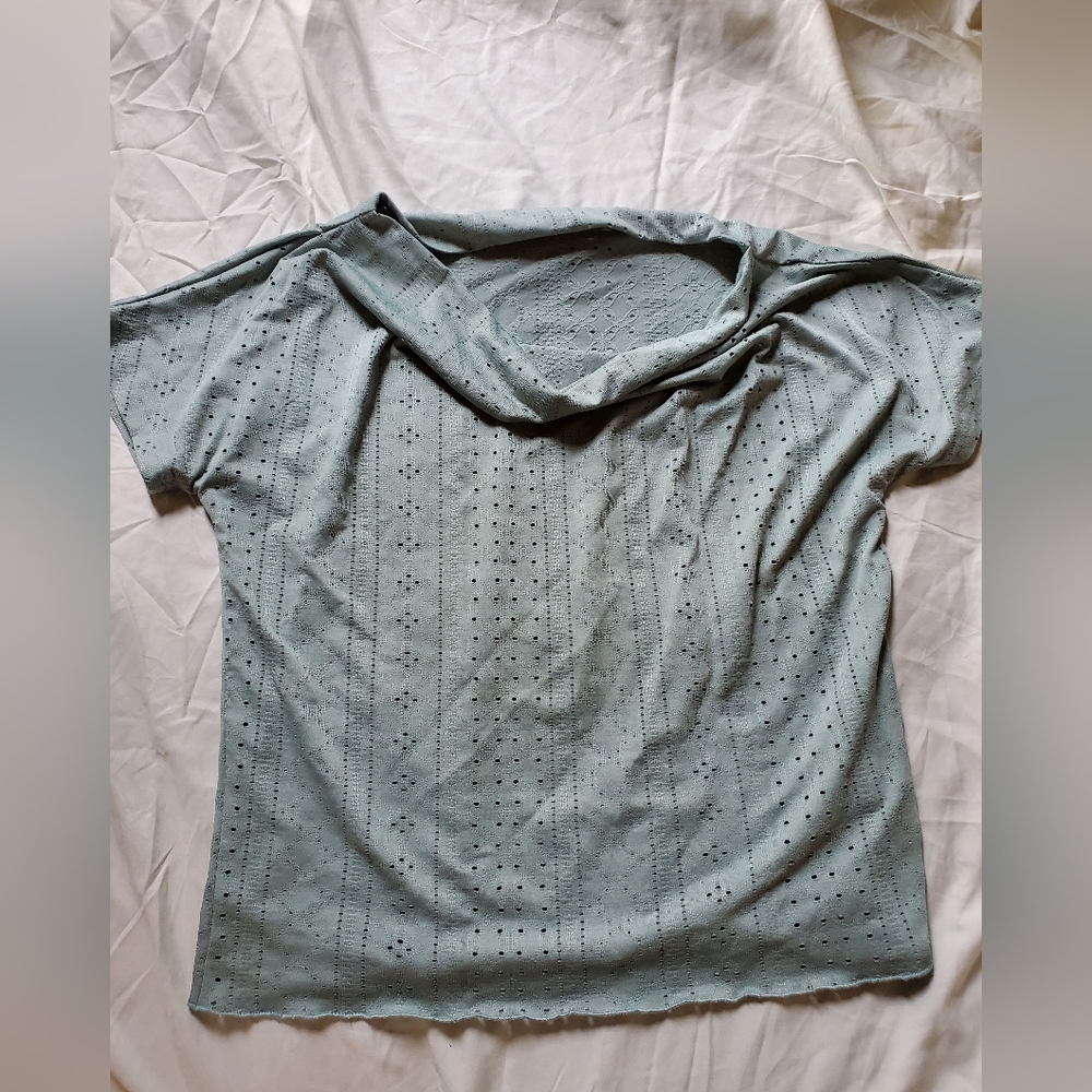 Brand New NWT Mint Green Embroidered Draped Collar Top Size XL